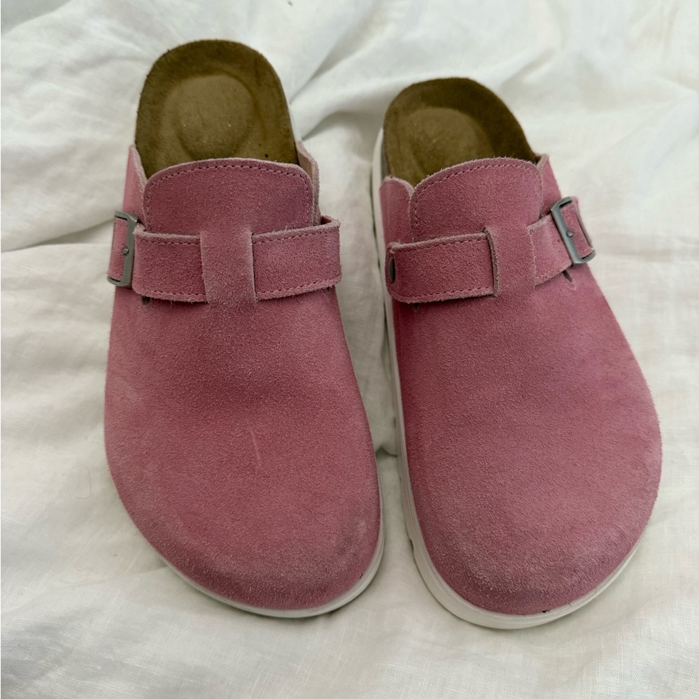 Pink Suede Slip-On Clogs